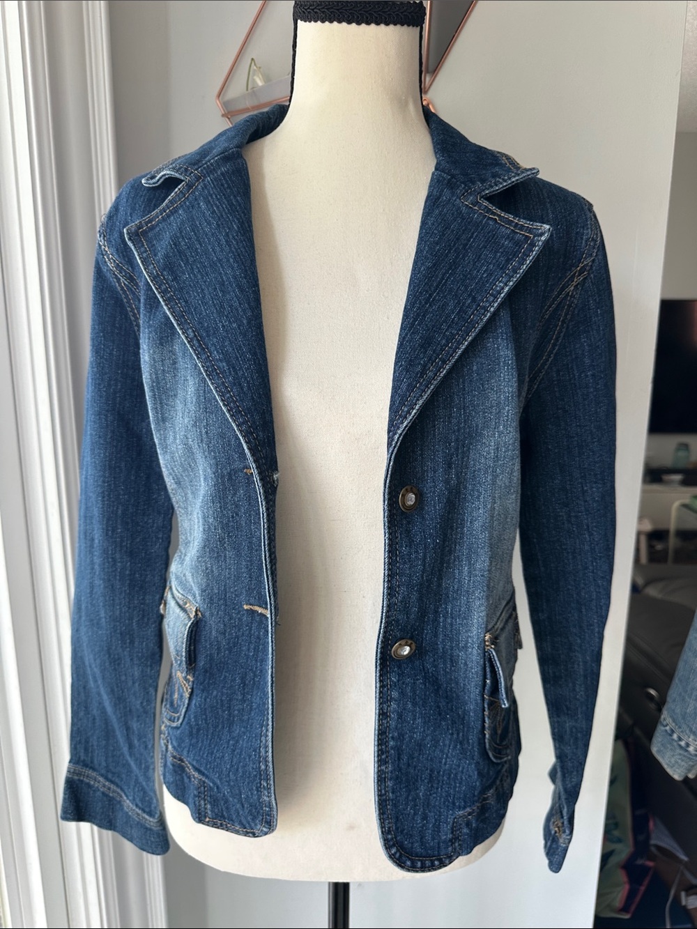 VINTAGE Y2K 725 ORIGINALS Women's Denim Jean Blazer Jacket Blue Size Small - Picture 6 of 10